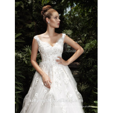 ZM16036 Metal Taffeta And Tulle Gown With Delicate Lace Embellished And Deep V Neck Fashion Design